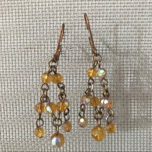 Gold chandelier earrings w/ amber beads